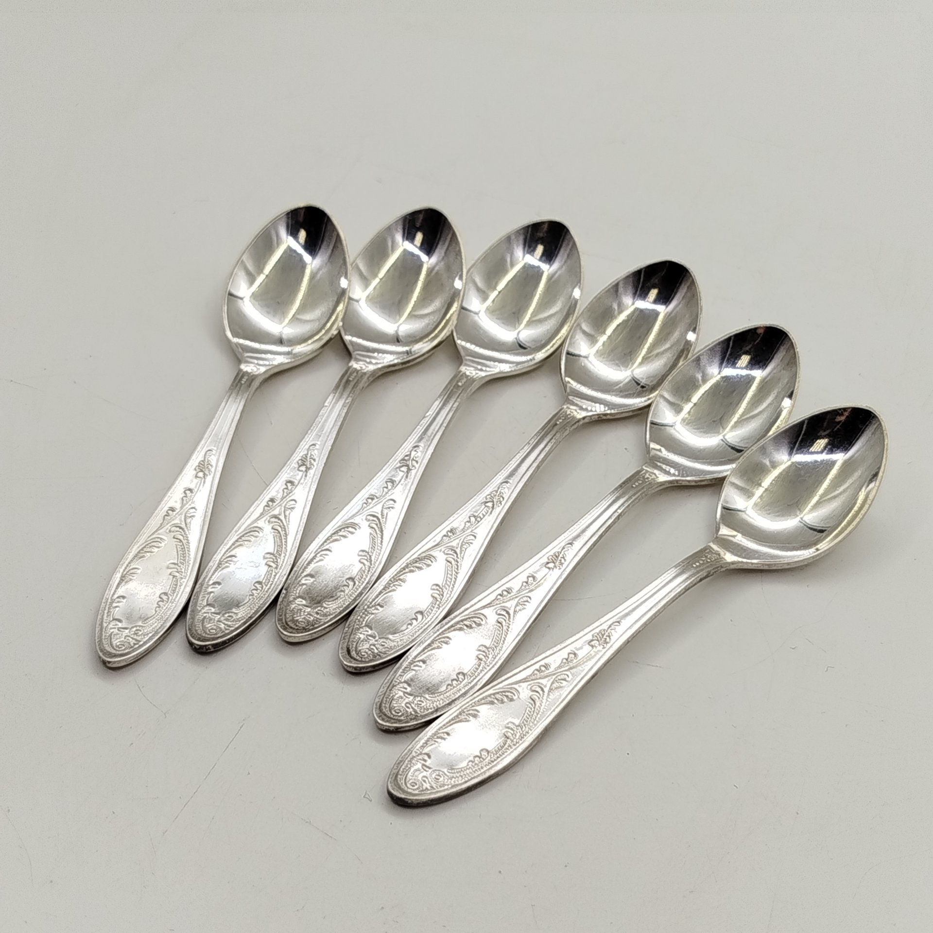 Набор из шести кофейных ложек "Пламя", мНЦ (медь-никель-цинк), Кольчугинский завод цветных металлов, СССР, 1960-1990 гг.