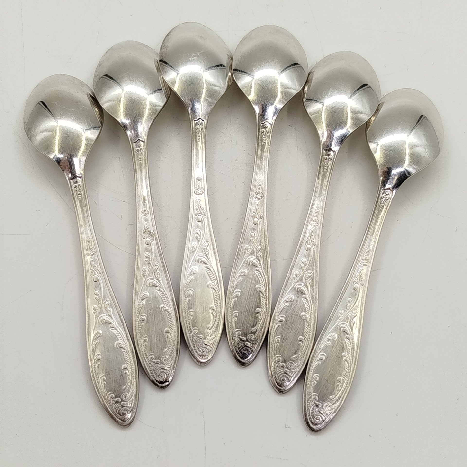 Набор из шести кофейных ложек "Пламя", мНЦ (медь-никель-цинк), Кольчугинский завод цветных металлов, СССР, 1960-1990 гг.