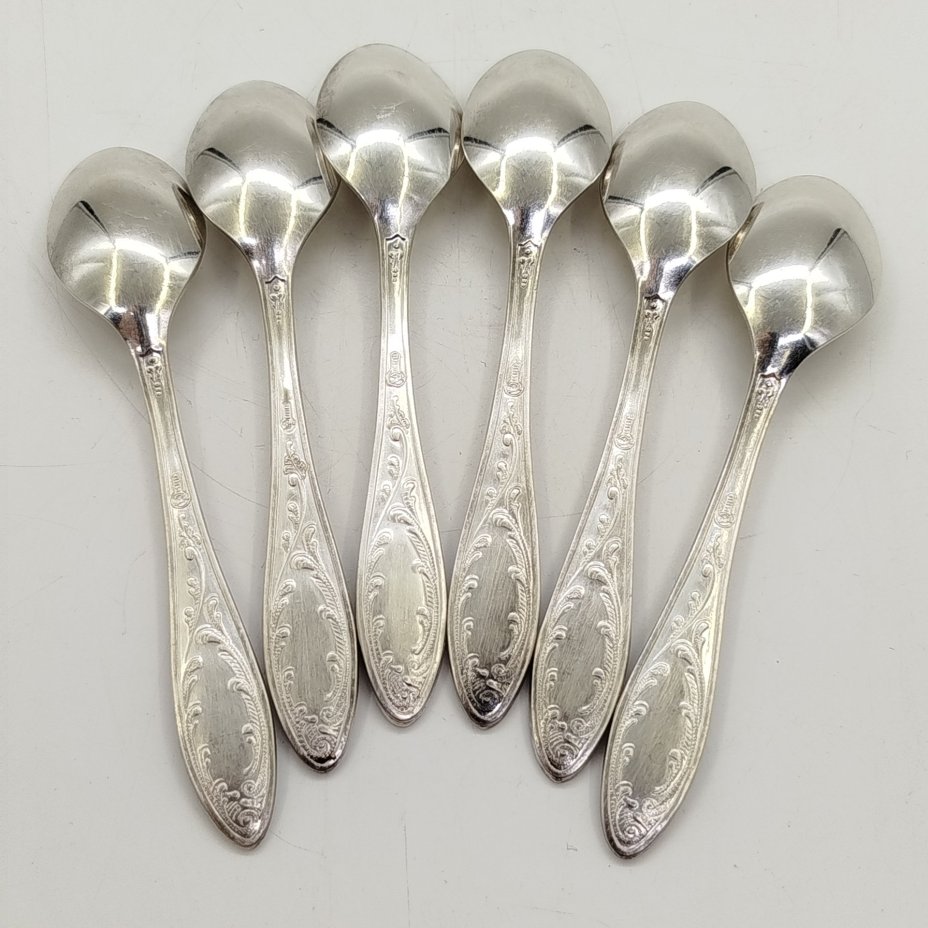 Набор из шести кофейных ложек "Пламя", мНЦ (медь-никель-цинк), Кольчугинский завод цветных металлов, СССР, 1960-1990 гг.