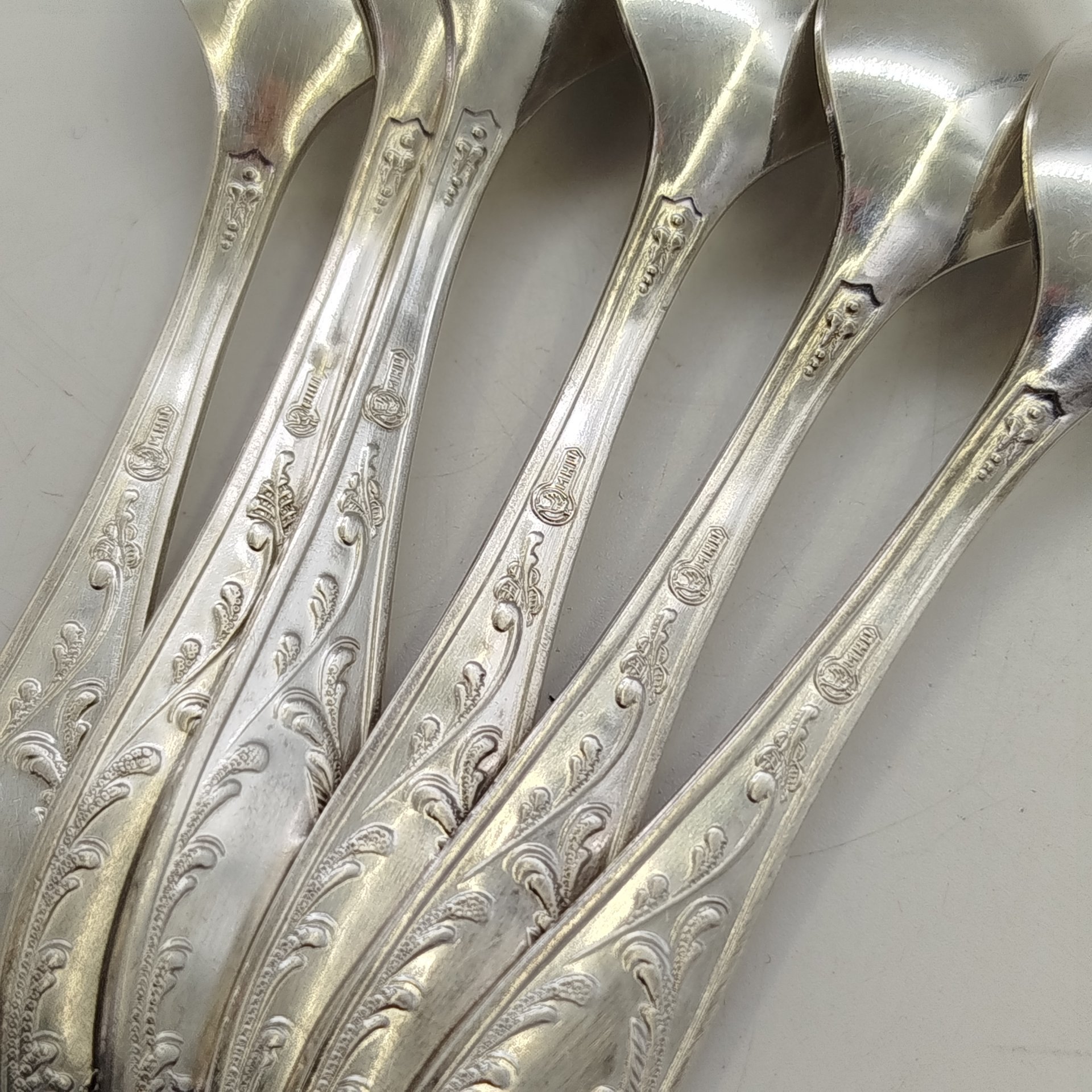 Набор из шести кофейных ложек "Пламя", мНЦ (медь-никель-цинк), Кольчугинский завод цветных металлов, СССР, 1960-1990 гг.