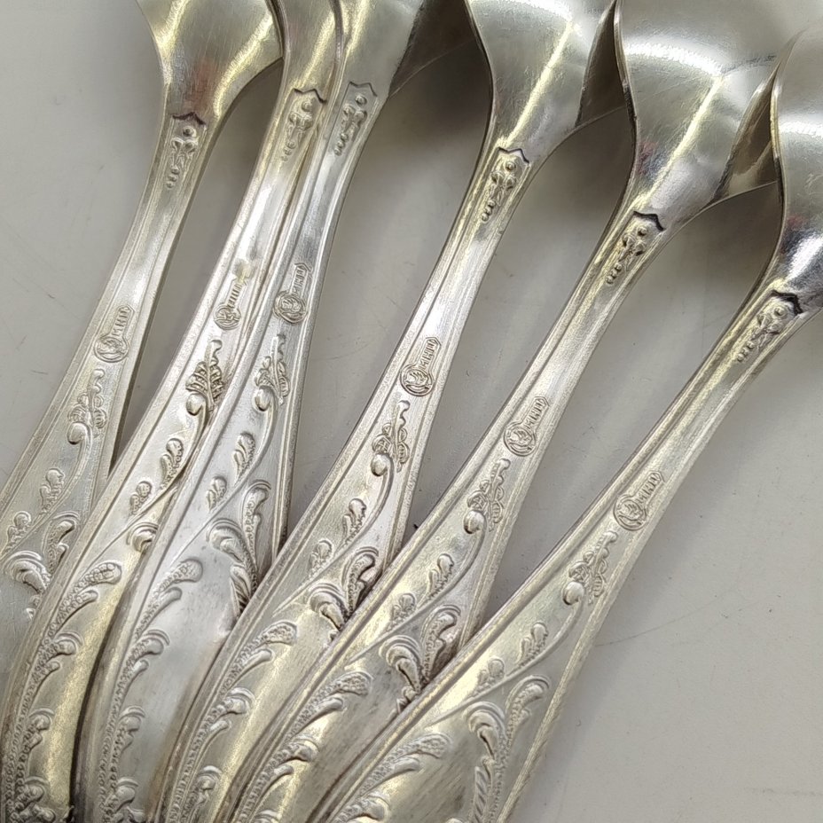 Набор из шести кофейных ложек "Пламя", мНЦ (медь-никель-цинк), Кольчугинский завод цветных металлов, СССР, 1960-1990 гг.