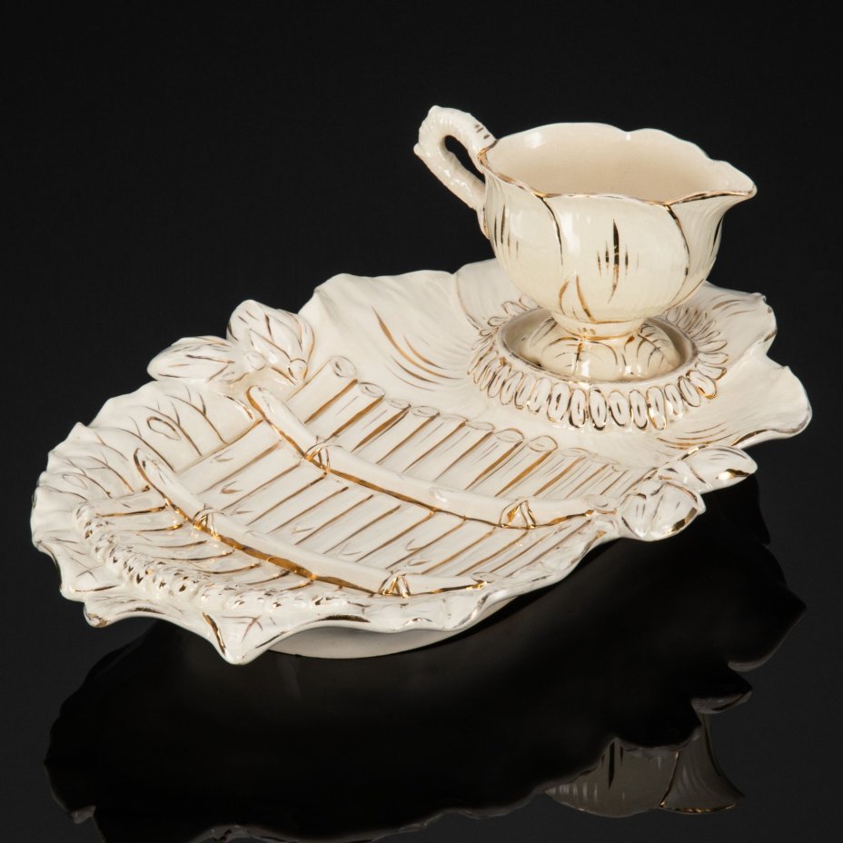 Блюдо (менажница) с соусником в стиле Art Nouveau, Julius Dressler, фаянс, золочение, Австро-Венгрия, 1900-1918 гг.