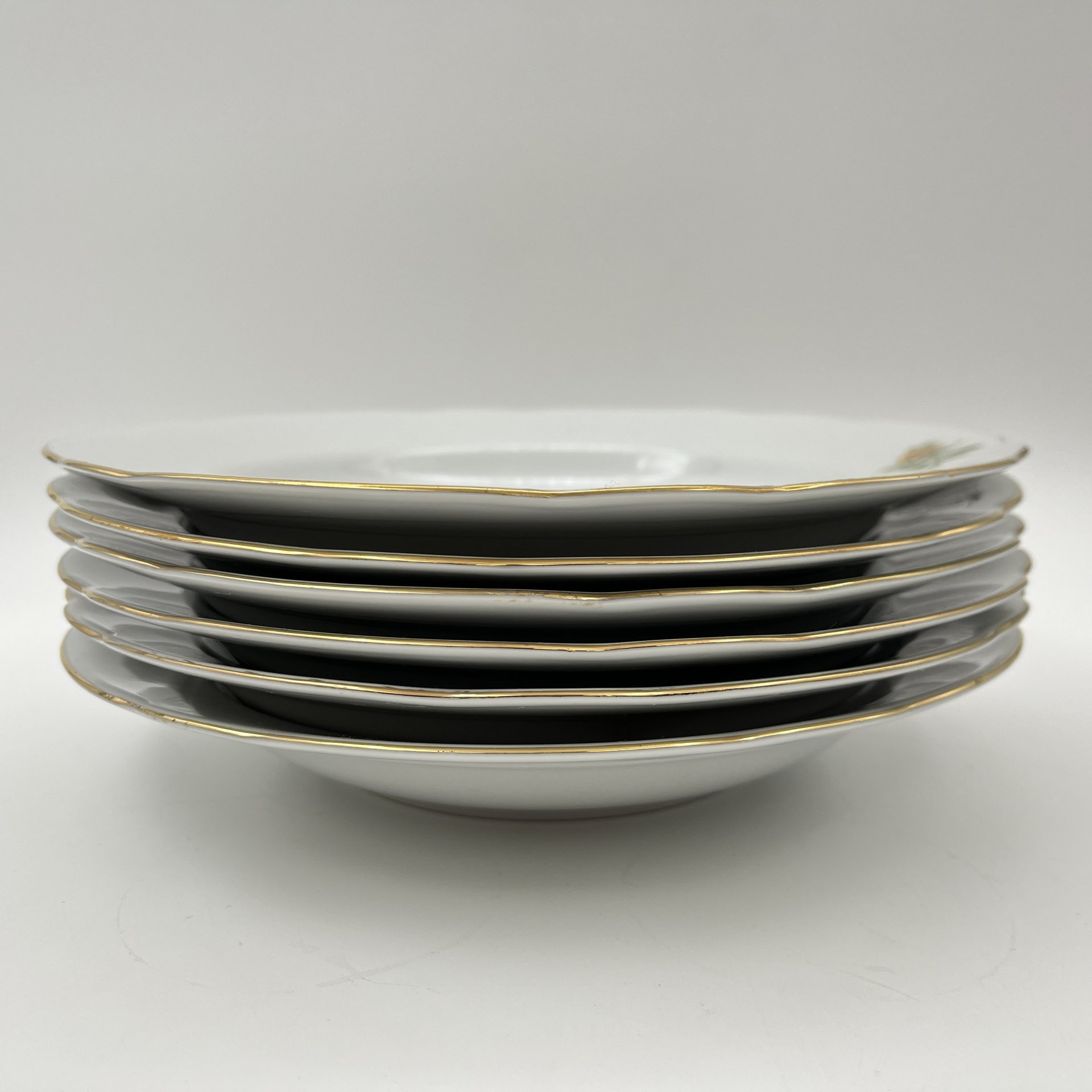 Набор суповых (глубоких) тарелок "Желтая роза" на 6 персон, фарфор, деколь, золочение, Kahla, ГДР, 1970-1980 гг.