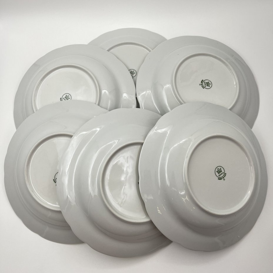 Набор суповых (глубоких) тарелок "Желтая роза" на 6 персон, фарфор, деколь, золочение, Kahla, ГДР, 1970-1980 гг.