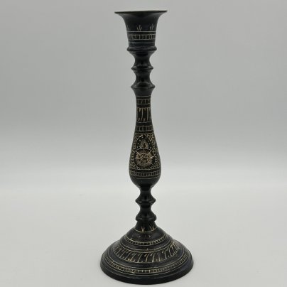 Подсвечник на одну свечу с растительным декором, латунь, крашение, гравировка, Индия, 1970-1990 гг.