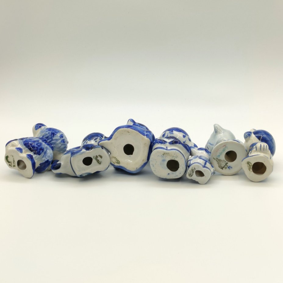 Набор из семи статуэток "Обезьяны", Гжель