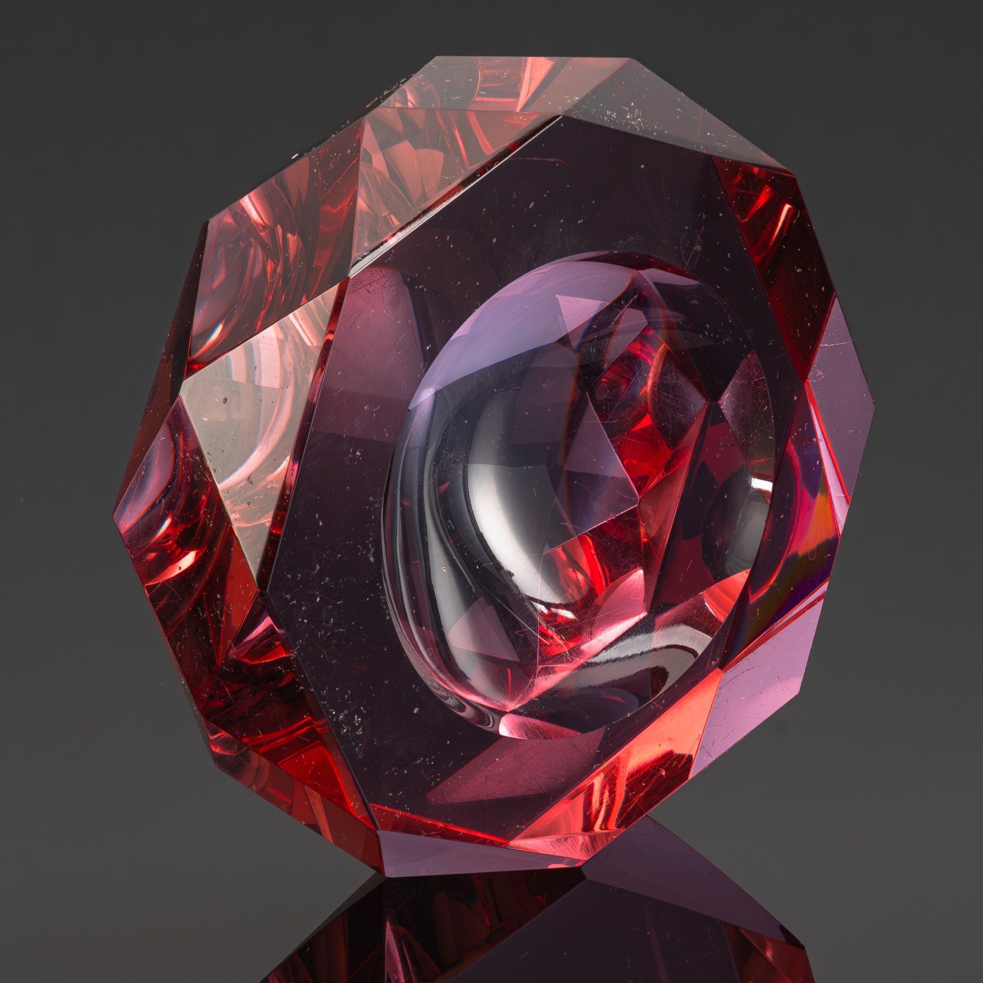 Пепельница из оптического стекла сиренево-голубого (неодимового) оттенка с переливами, цветное стекло, широкая грань, ЛОМО (Ленинградское оптико-механическое объединение), СССР, 1970-1990 гг.