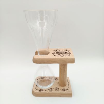 Бокал для пива (для Квака (Kwak)) уникальной формы с ручкой выполненной из дерева, стекло, дерево, деколь, Бельгия, 2000-2020 гг.