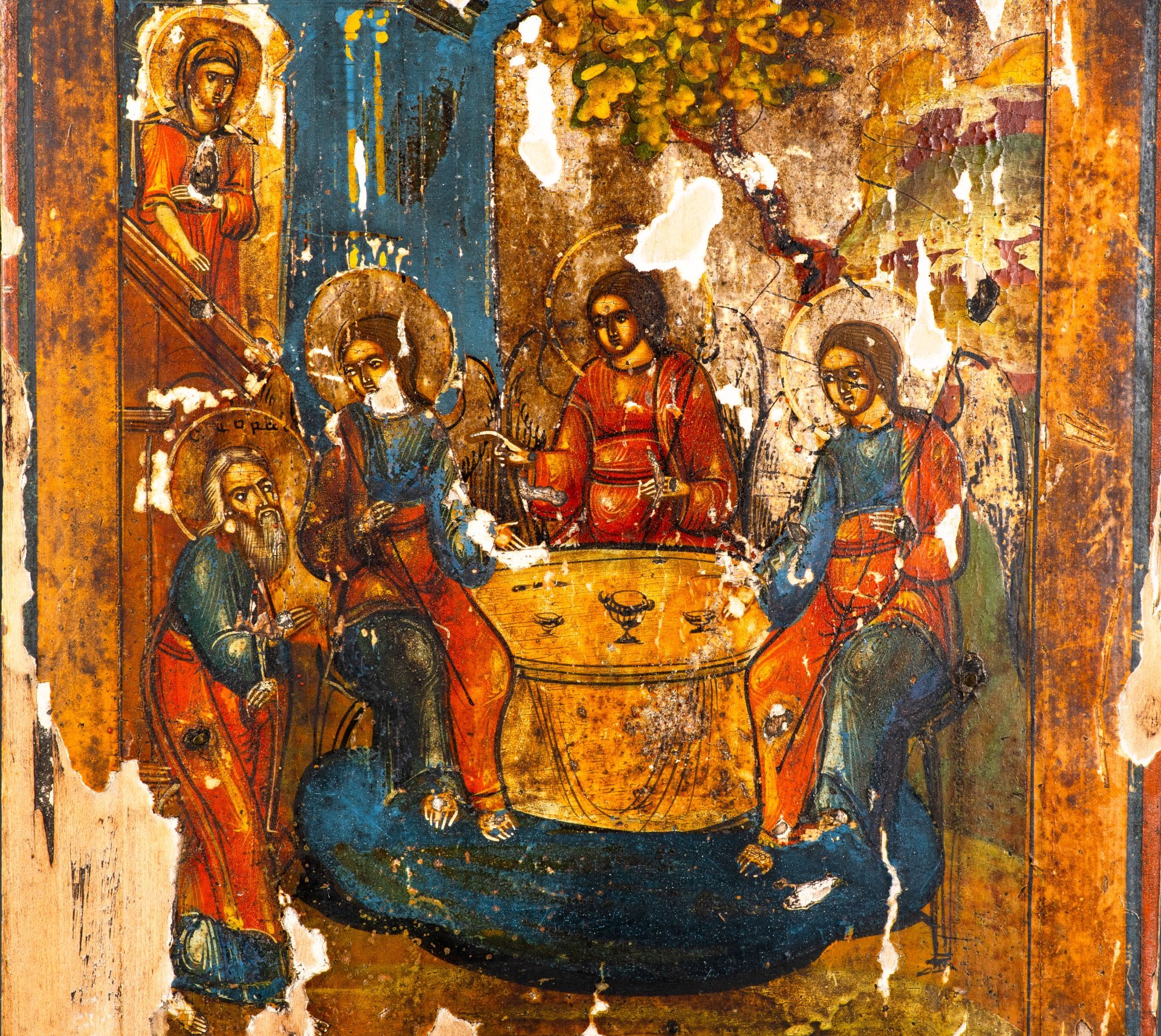 Икона "Троица Ветхозаветная", дерево, темпера, Российская империя, 1850-1910 гг.