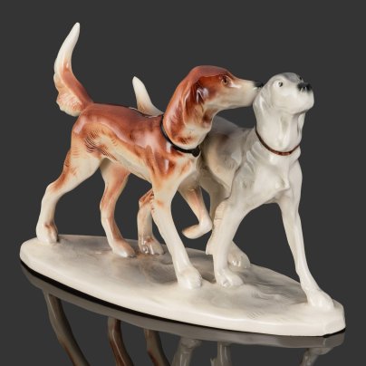 Статуэтка "Две охотничьи собаки", фаянс, роспись, Katzhütte (Кацхютте), Германия, 1958-1990 гг.