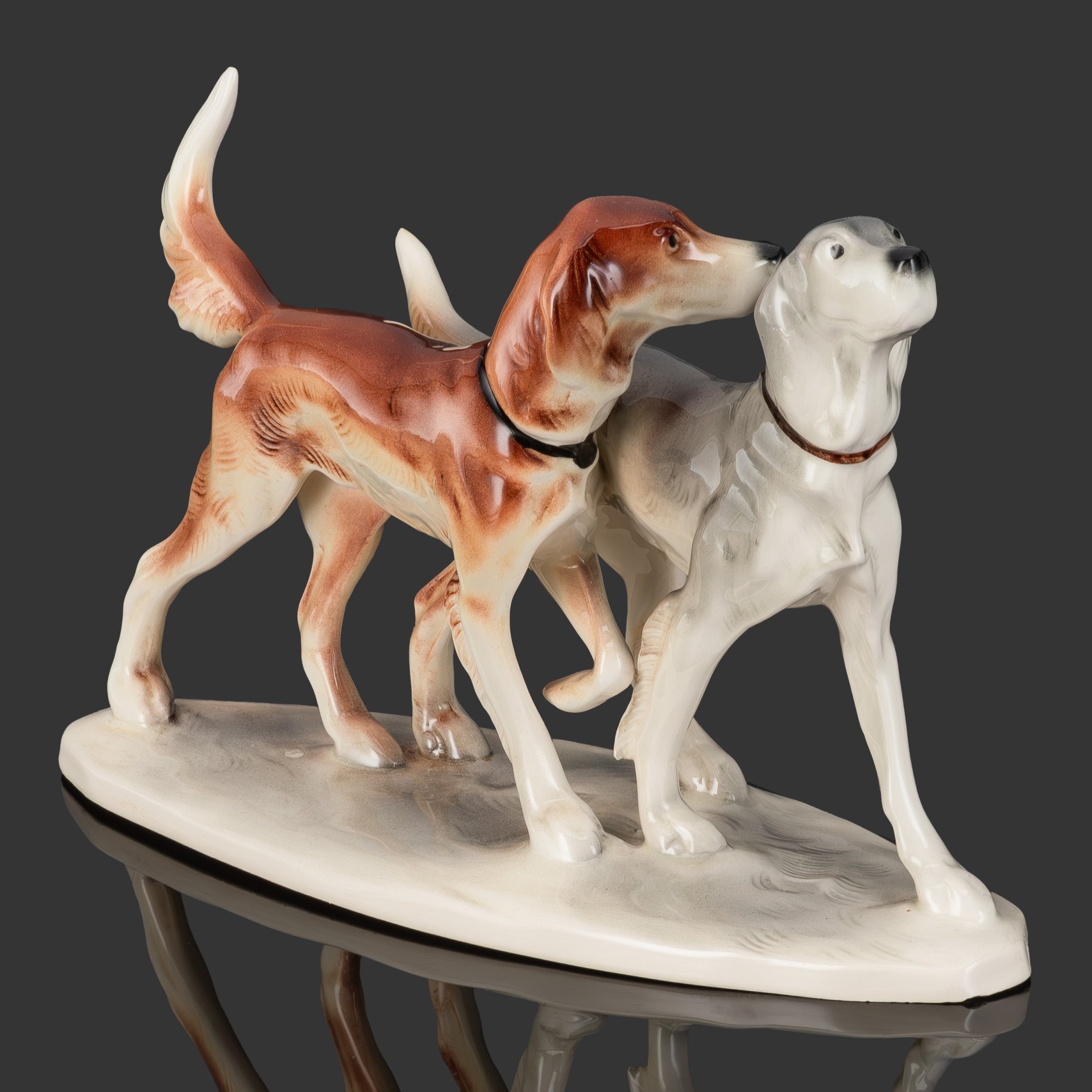 Статуэтка "Две охотничьи собаки", фаянс, роспись, Katzhütte (Кацхютте), Германия, 1958-1990 гг.