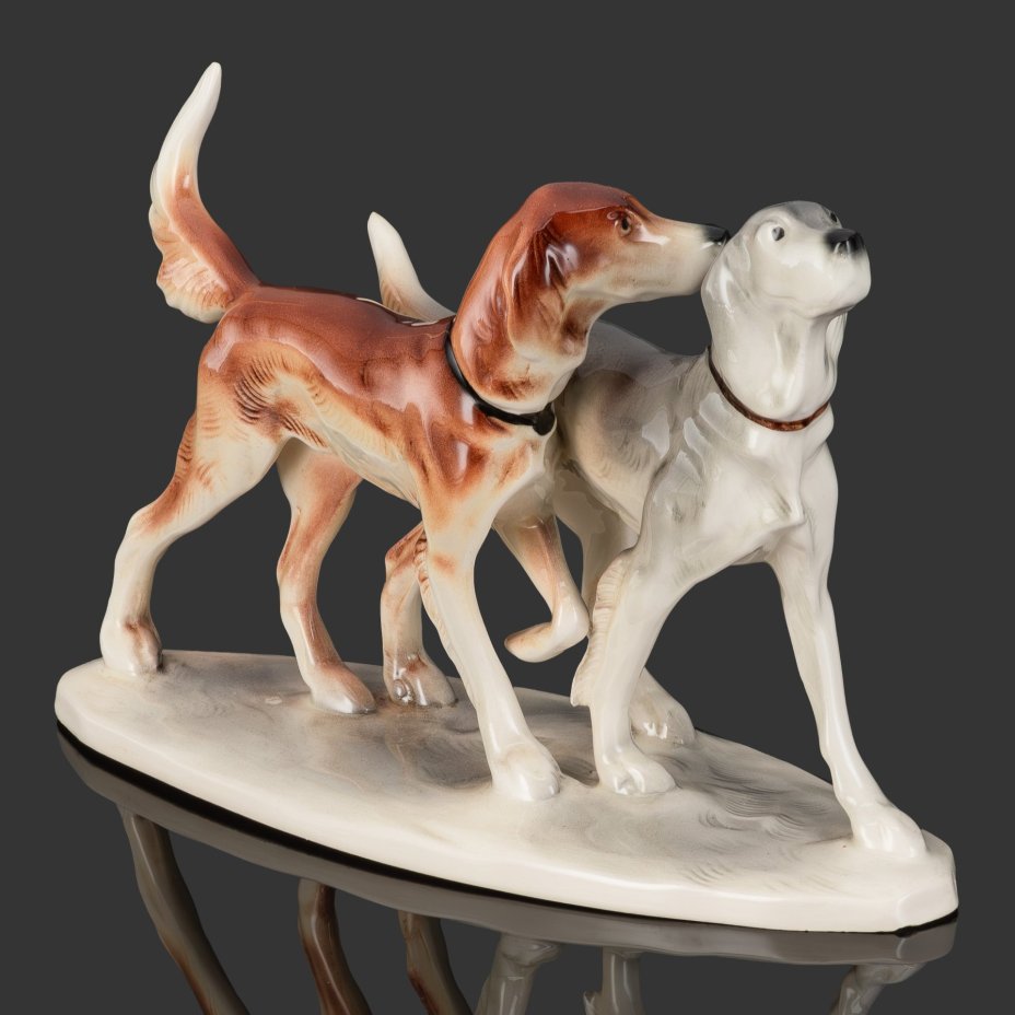 Статуэтка "Две охотничьи собаки", фаянс, роспись, Katzhütte (Кацхютте), Германия, 1958-1990 гг.