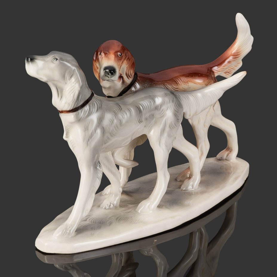 Статуэтка "Две охотничьи собаки", фаянс, роспись, Katzhütte (Кацхютте), Германия, 1958-1990 гг.