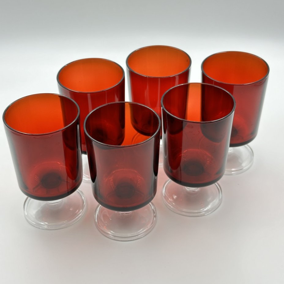 Набор из 6 бокалов рубинового цвета, стекло, Cristal D'Arques Durand, Франция, 1970-1990 гг., Cristal D'Arques Durand