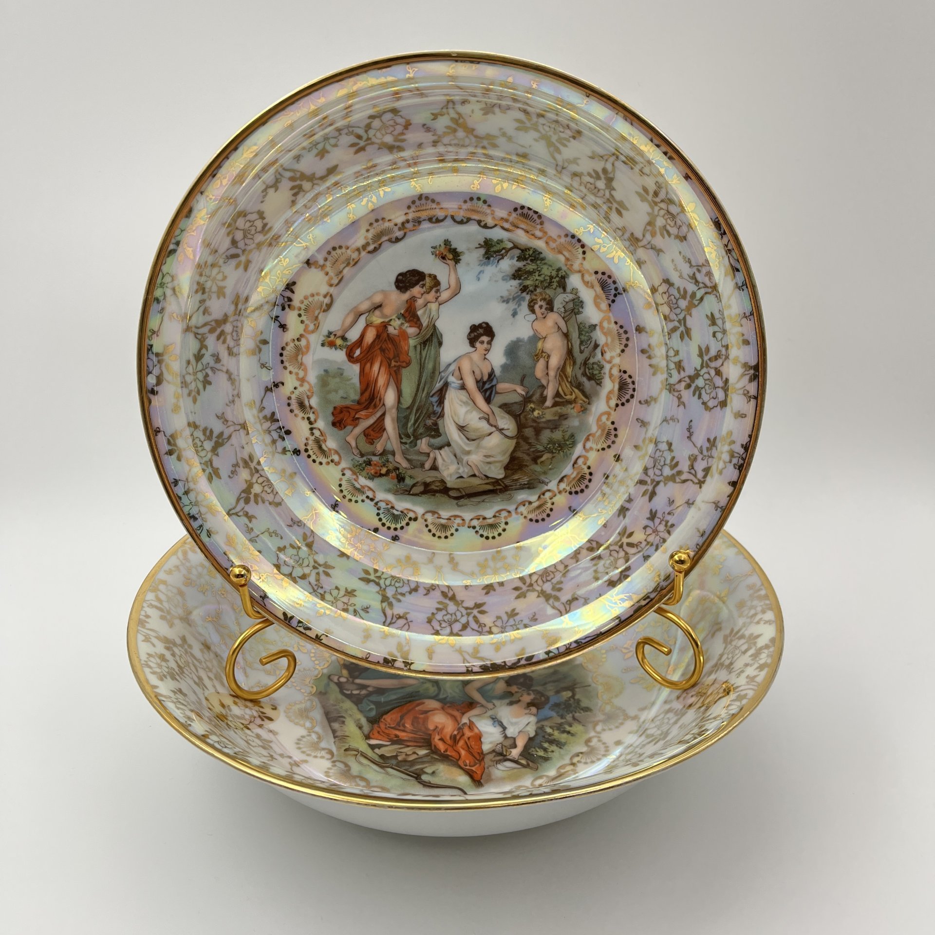 Набор из 2-х салатников круглой формы "Мадонна", фарфор, люстр, деколь, золочение, Fortuna Eisenberg, ГДР, 1960-1973 гг.