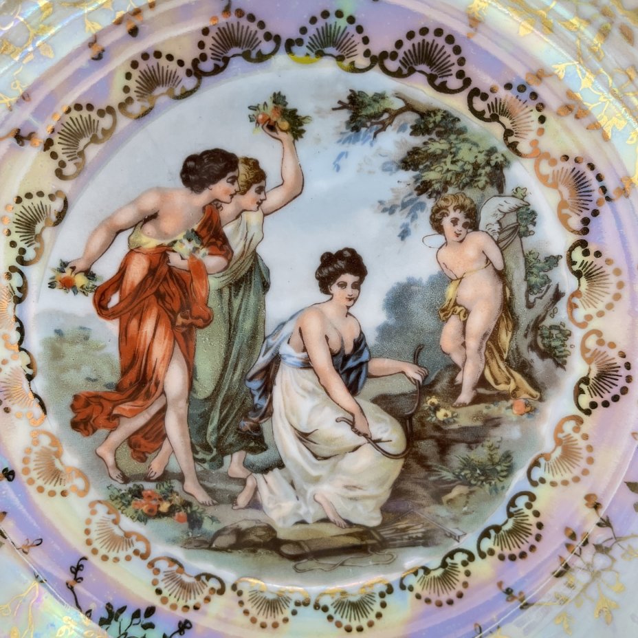 Набор из 2-х салатников круглой формы "Мадонна", фарфор, люстр, деколь, золочение, Fortuna Eisenberg, ГДР, 1960-1973 гг.