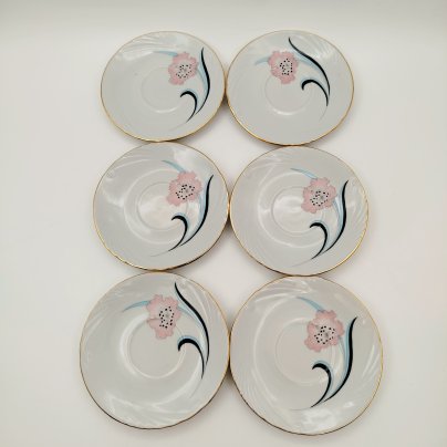 Набор из 6-ти блюдец с цветочным декором, фарфор, деколь, золочение, Cluj-Napoca Porcelain, Румыния, 1970-1990 гг.