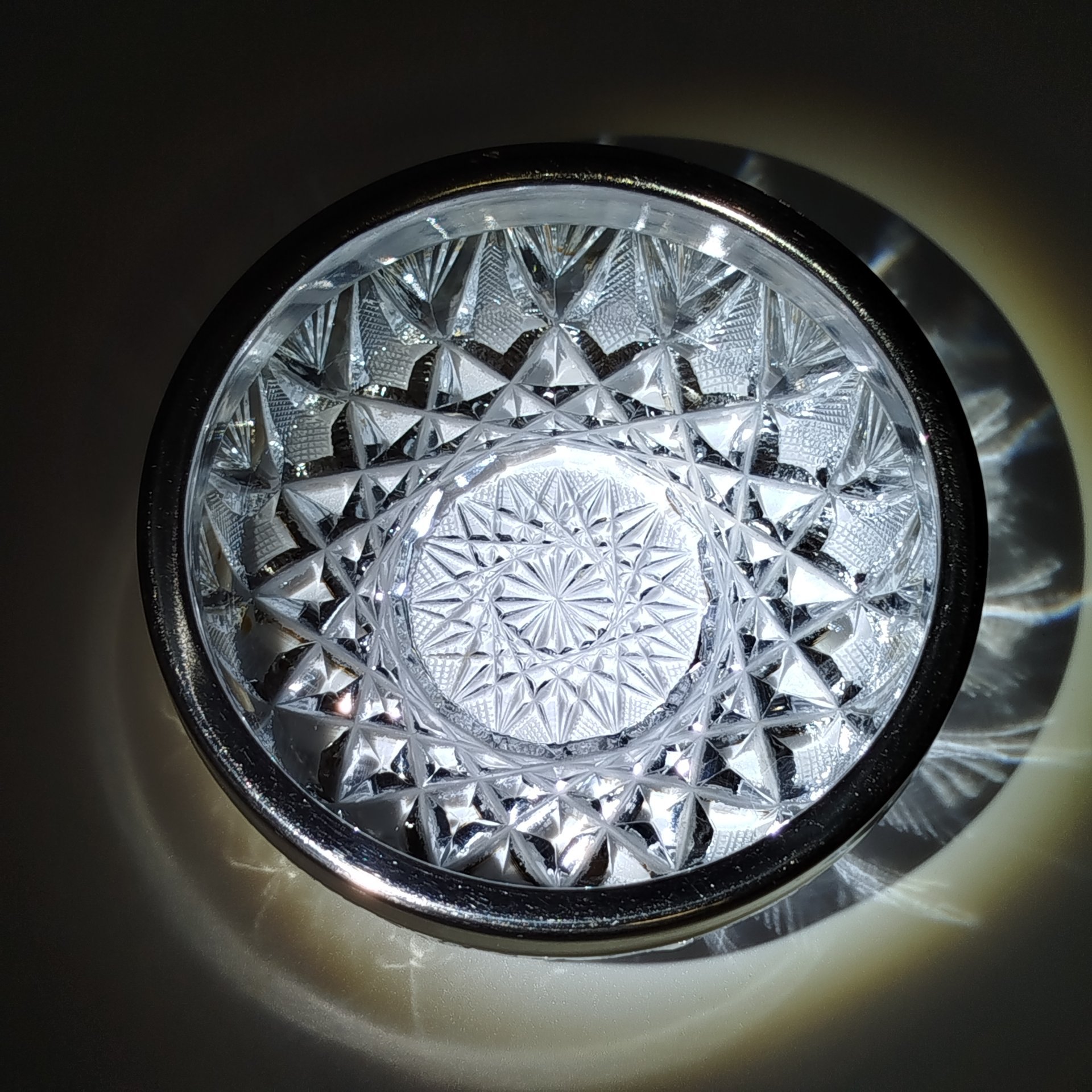 Пепельница (вазочка для мелочей/конфетница) с металлическим ободком, хрусталь, металл, СССР, 1960-1980 гг.