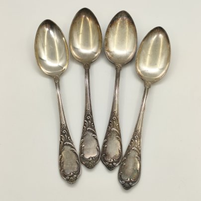 Набор из 4-х столовых ложек, украшенных растительным декором, мНЦ (медь-никель-цинк), Вольнянский завод столовых приборов им. Шевченко (ЗiШ, ЗиШ), СССР, 1960-1990 гг.