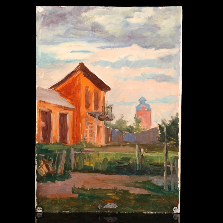 Картина "В привокзальном дворе", автор Юрий Рыполовский, картон, масло