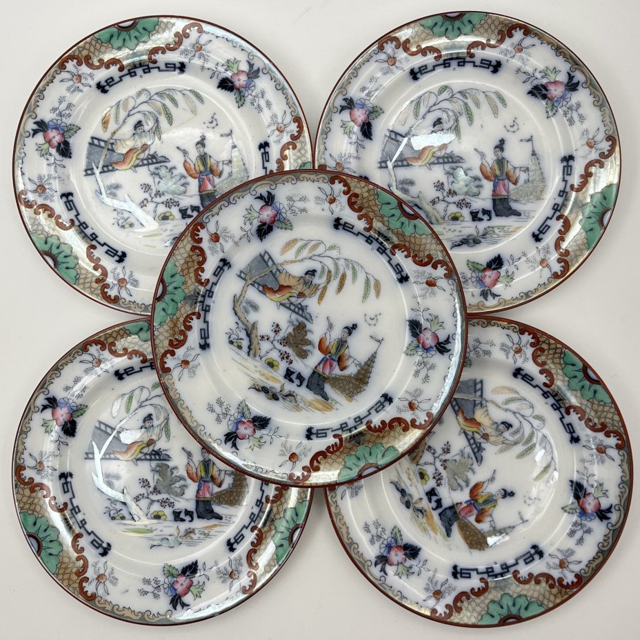 Набор десертных тарелок на 5 персон, выполненных в восточном стиле, Petrus Regout Maastricht