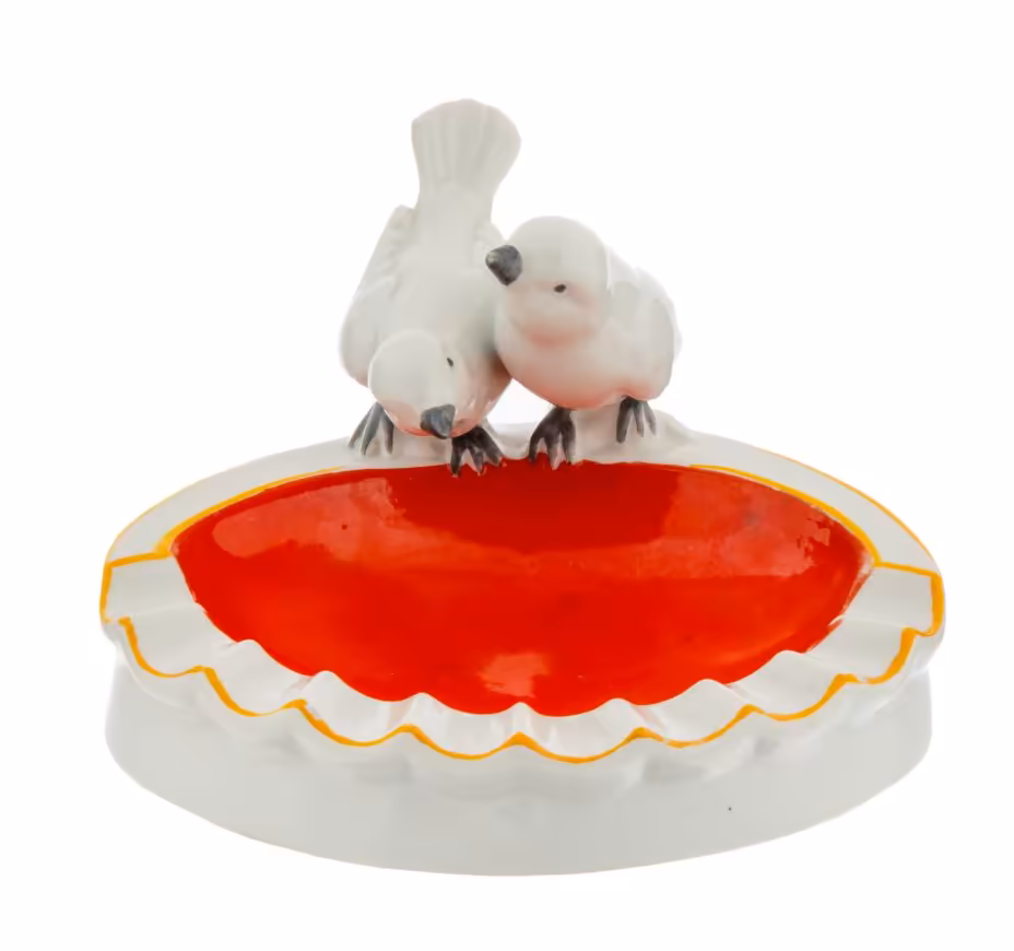Пепельница с фигуркой голубей, фарфор, роспись, Западная Европа, 1960-1990 гг.