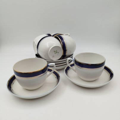 Набор из 6-ти чайных пар, фарфор, крытье, золочение, Дмитровский фарфоровый завод (ДФЗ Вербилки), СССР, 1954-1965 гг.