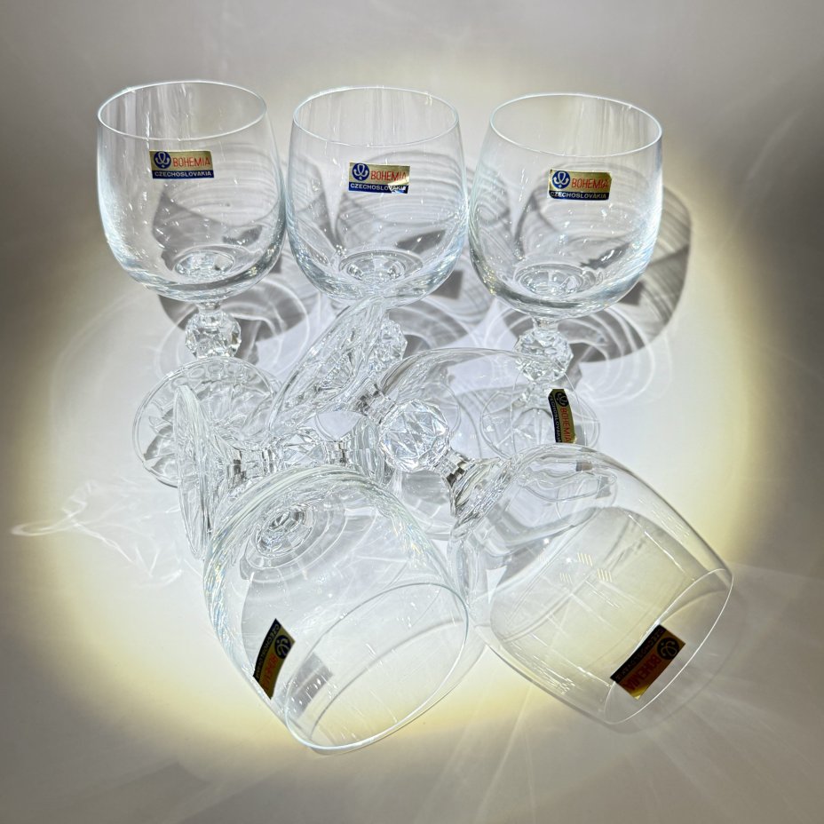 Набор из 6-ти винных бокалов, стекло, Bohemia Crystal (Bohemia Glass), Чехословакия, 1970-1990 гг.