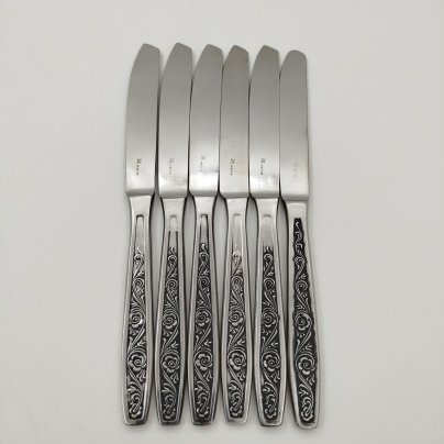 Набор из 6-ти столовых ножей с цветочным декором, нержавеющая сталь, Павловский завод художественных металлоизделий им. С.М. Кирова, Павловский завод художественных металлоизделий им. С.М. Кирова