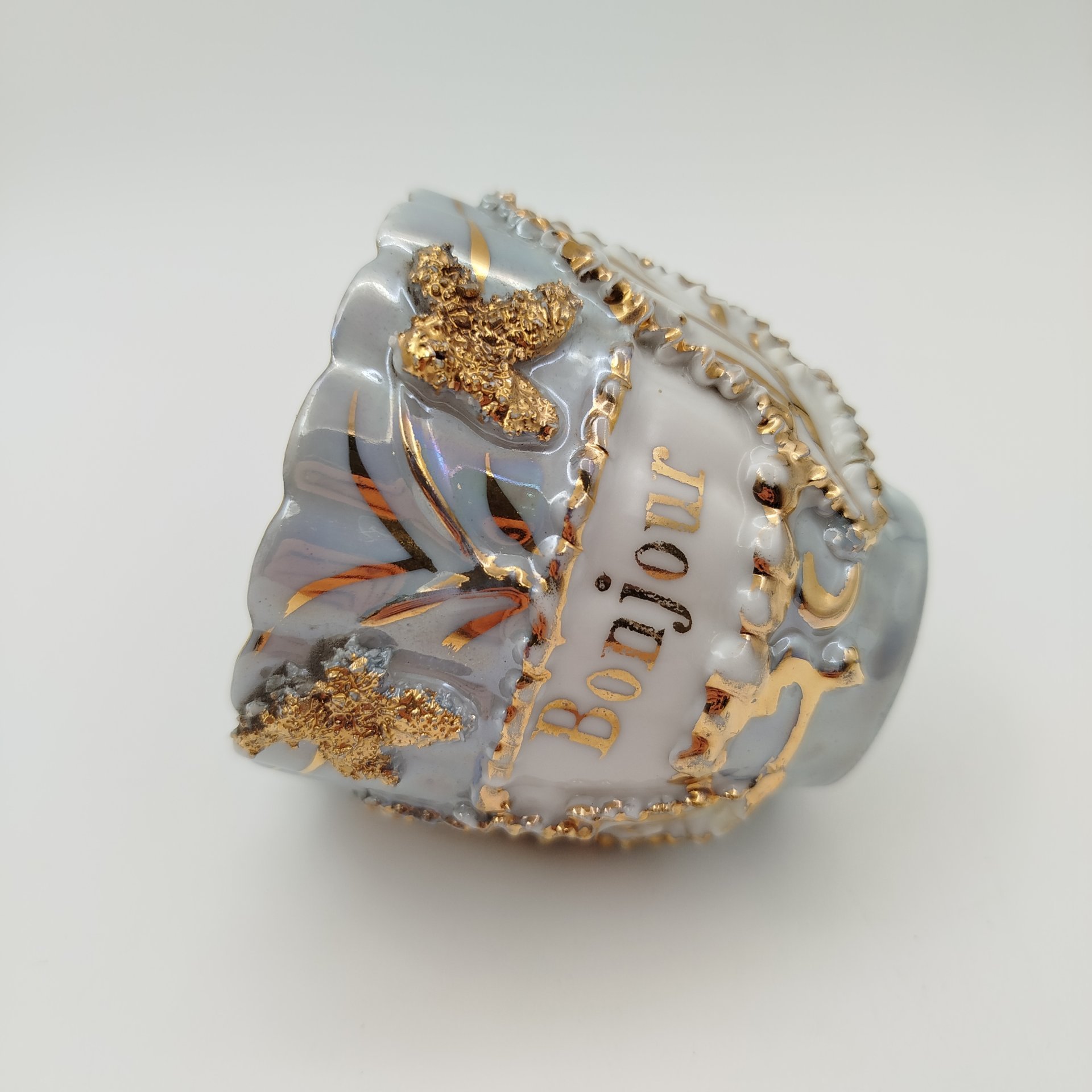 Пара чайная "Bonsoir" с растительным декором, фарфор, крытье, золочение, Франция, 1950-1970 гг.