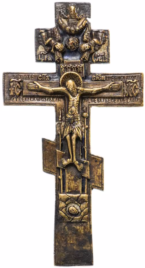 Крест напрестольный "Распятие Христово", медь с эмалью, 1850-1910 вв.