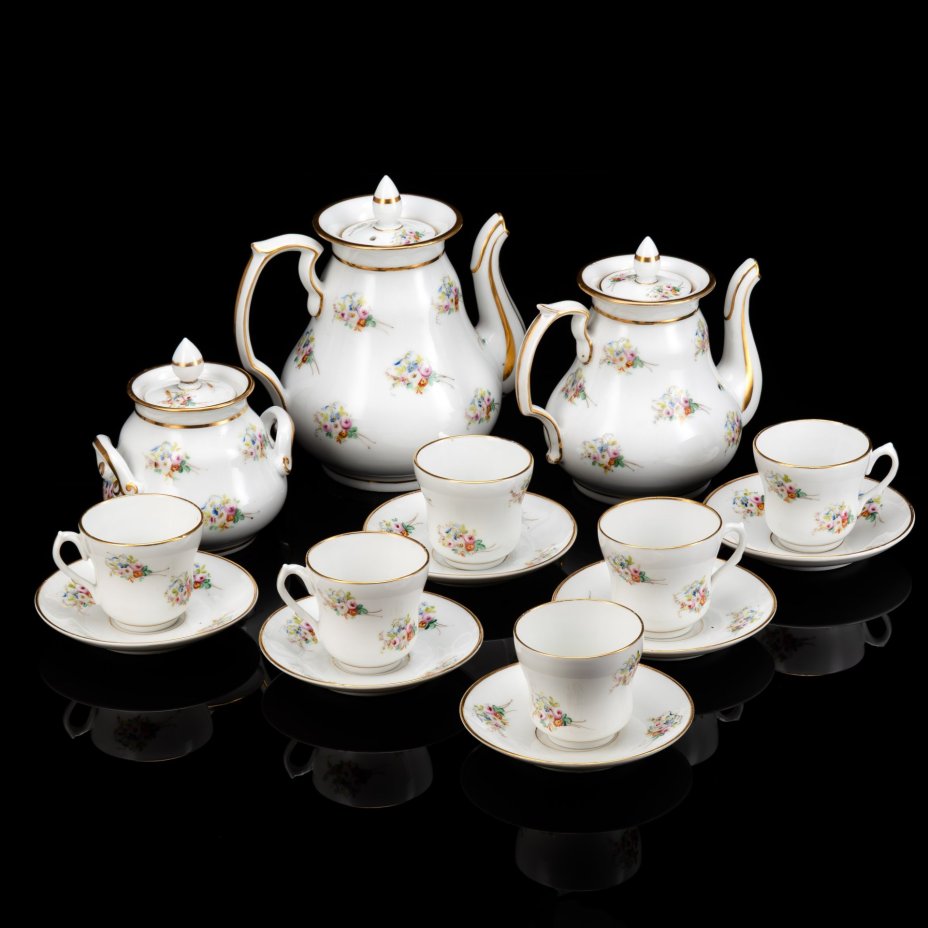 Сервиз чайно-кофейный с цветочным декором на 6 персон (15 предметов)