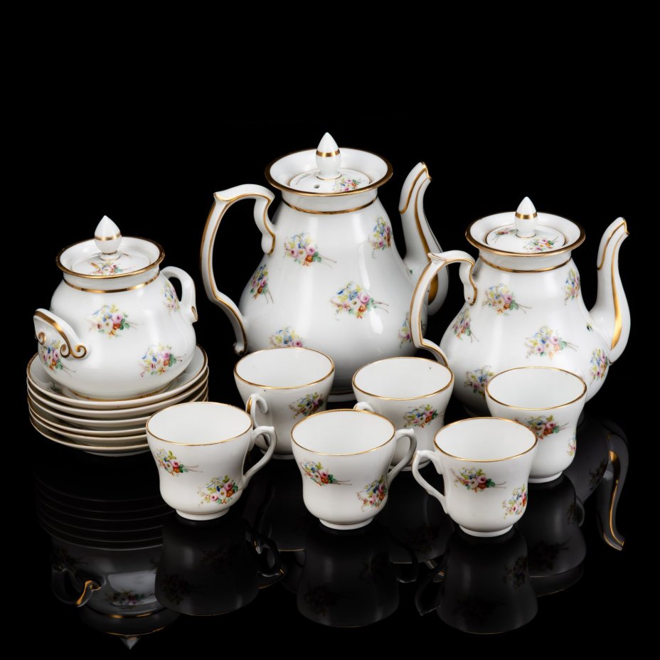 Сервиз чайно-кофейный с цветочным декором на 6 персон (15 предметов)