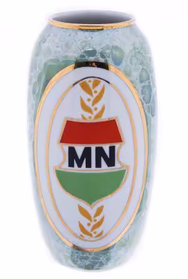 Ваза с эмблемой "МN" ("Magyar Néphadsereg" - пер. "Венгерская народная армия"), фарфор, деколь, люстр, золочение, "Hollohaza", Венгрия, 1979-1985 гг., Hollohaza