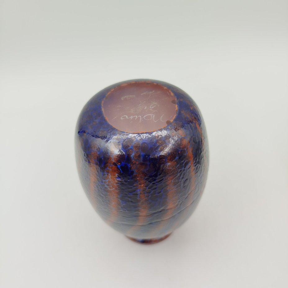 Ваза миниатюрная с волнообразным декором сине-оранжевого цвета, Mdina Glass