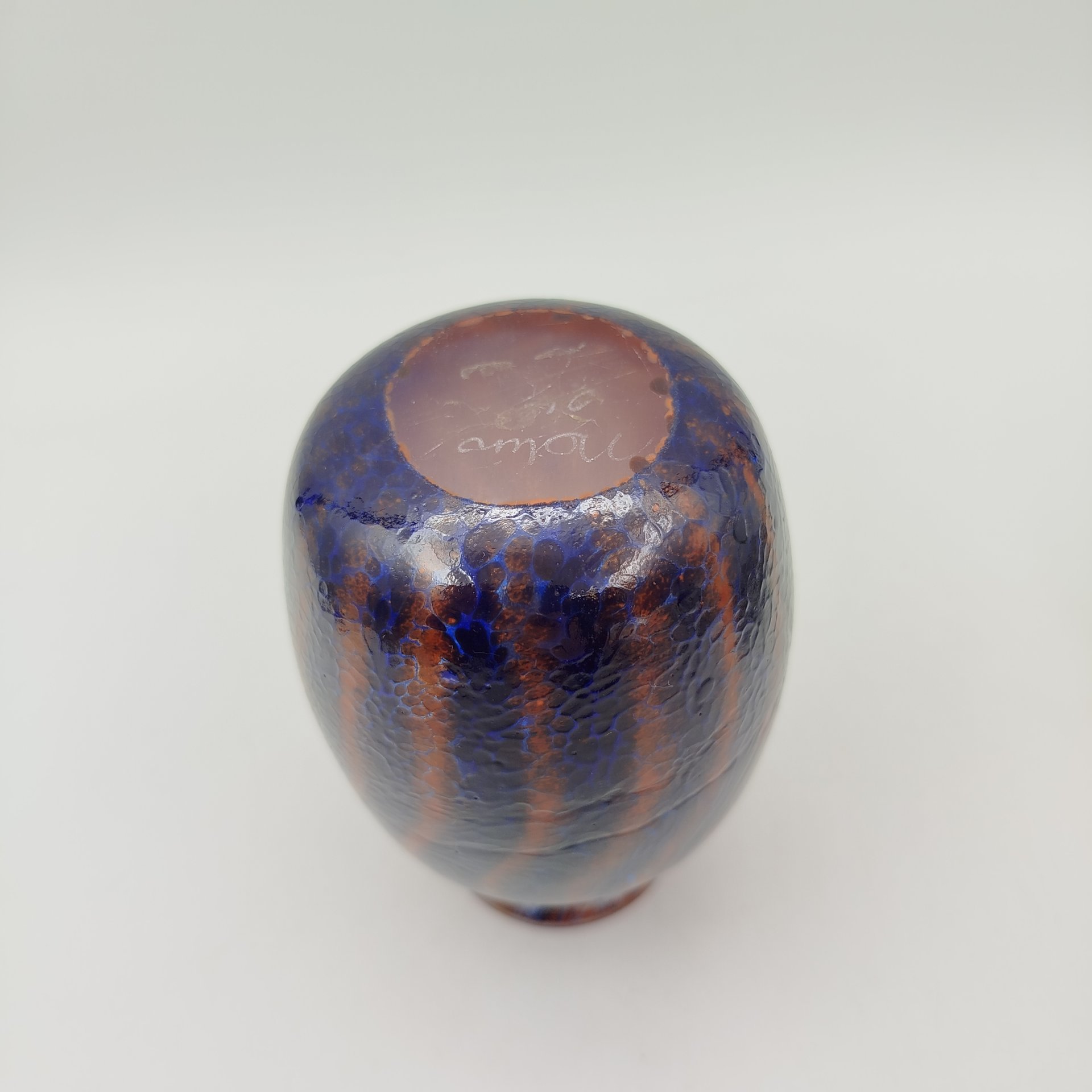 Ваза миниатюрная с волнообразным декором сине-оранжевого цвета, Mdina Glass
