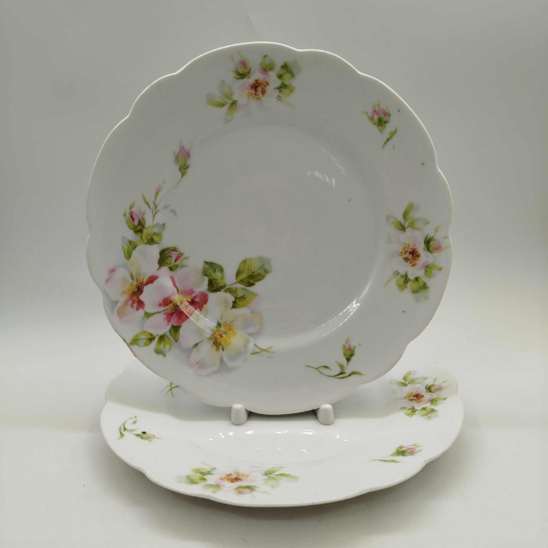 Набор из двух столовых тарелок с растительным декором, фарфор, деколь, Западная Европа, 1900-1930 гг.