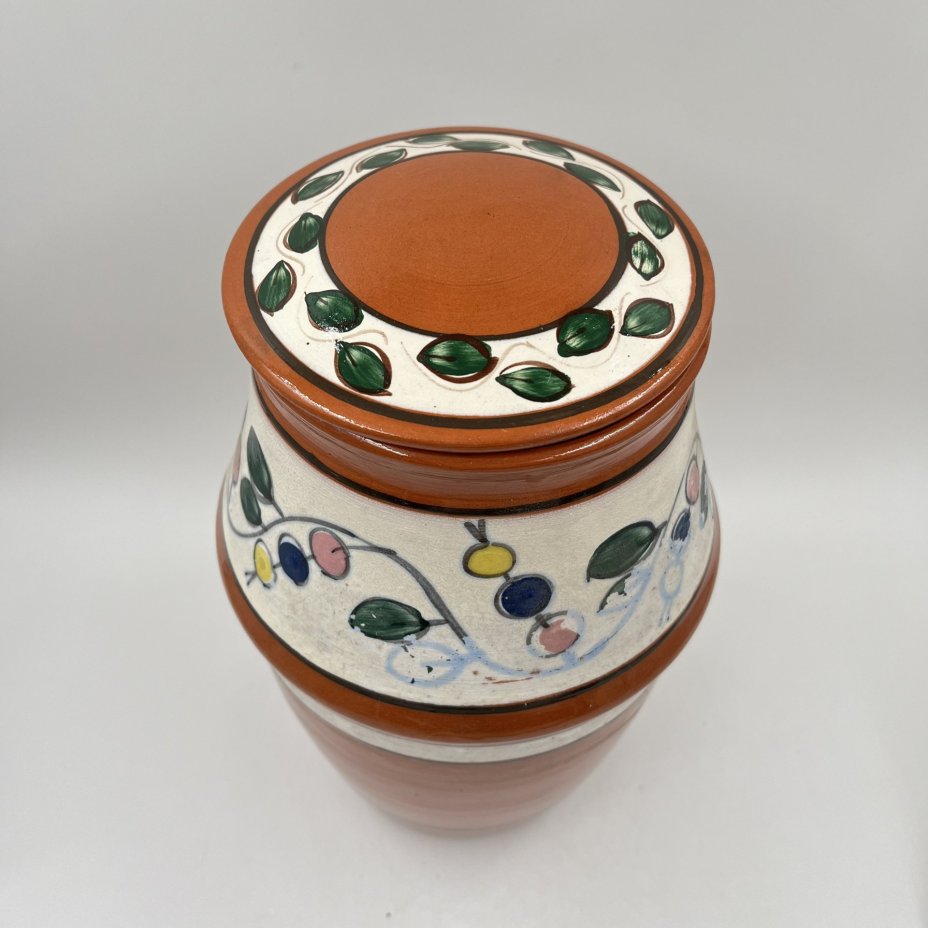 Бочонок для хранения продуктов с растительным декором, керамика, роспись