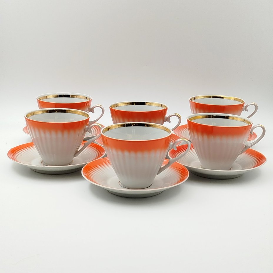 Набор чайных пар оранжевого оттенка на 6 персон