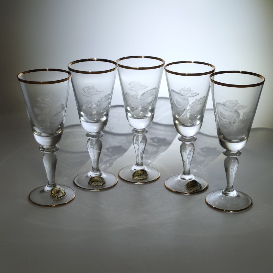 Рюмки (фужеры) "Роза", стекло, матирование, золочение, Bohemia Crystal (Bohemia Glass), Чехословакия, 1970-1990 гг., Bohemia Crystal (Bohemia Glass)