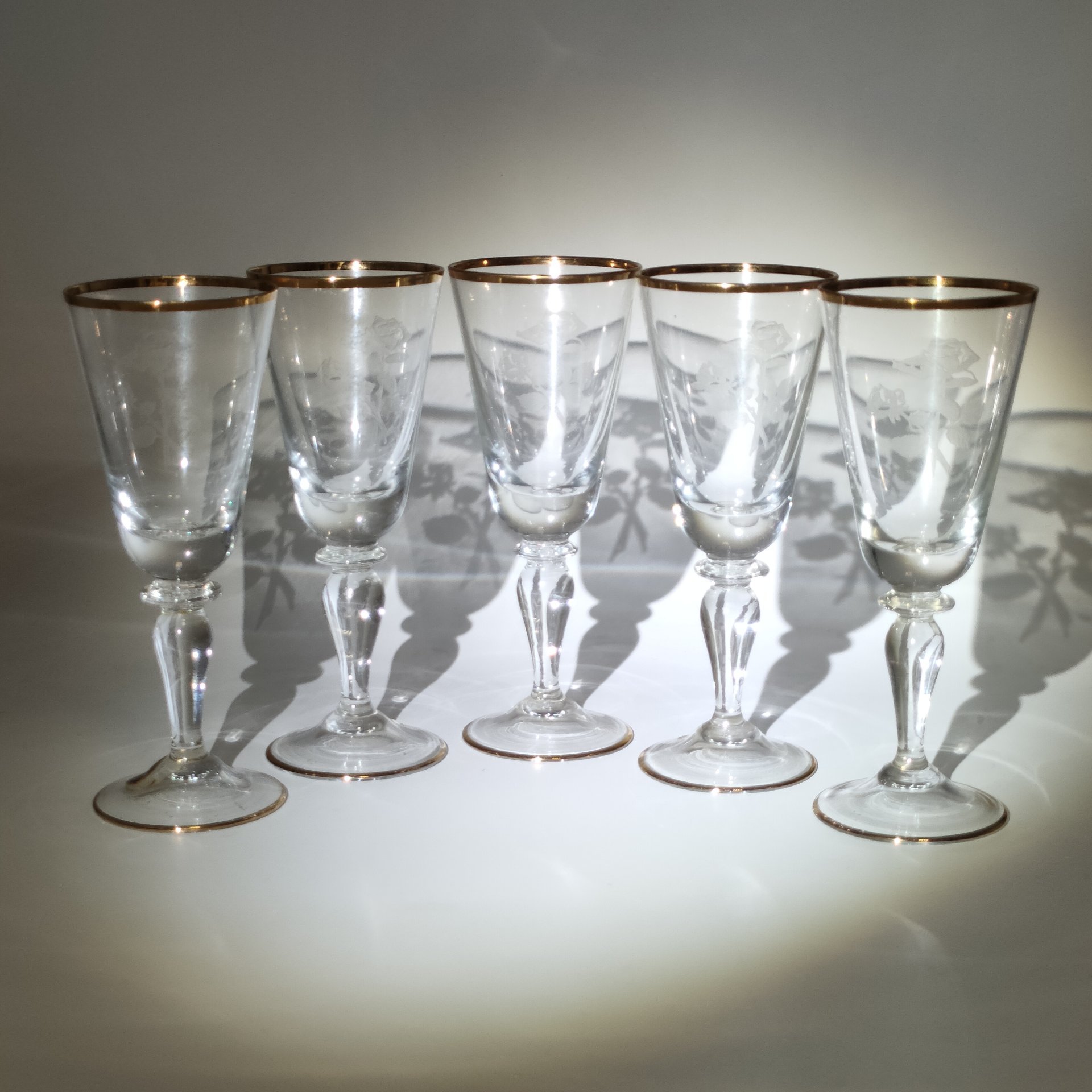 Рюмки (фужеры) "Роза", стекло, матирование, золочение, Bohemia Crystal (Bohemia Glass), Чехословакия, 1970-1990 гг., Bohemia Crystal (Bohemia Glass)