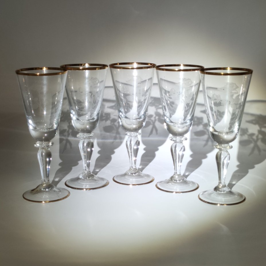 Рюмки (фужеры) "Роза", стекло, матирование, золочение, Bohemia Crystal (Bohemia Glass), Чехословакия, 1970-1990 гг., Bohemia Crystal (Bohemia Glass)