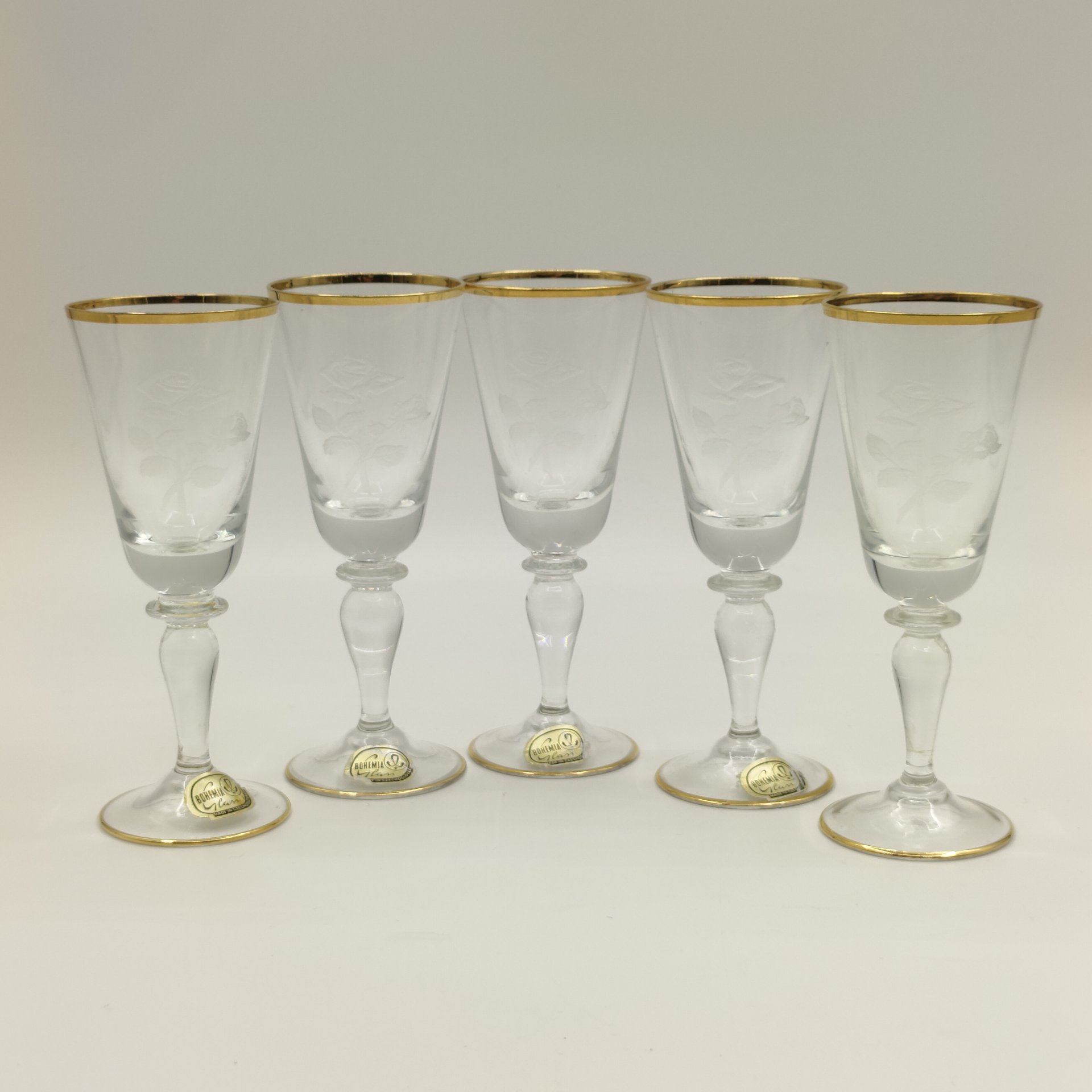 Рюмки (фужеры) "Роза", стекло, матирование, золочение, Bohemia Crystal (Bohemia Glass), Чехословакия, 1970-1990 гг., Bohemia Crystal (Bohemia Glass)