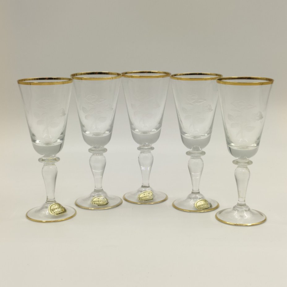Рюмки (фужеры) "Роза", стекло, матирование, золочение, Bohemia Crystal (Bohemia Glass), Чехословакия, 1970-1990 гг., Bohemia Crystal (Bohemia Glass)