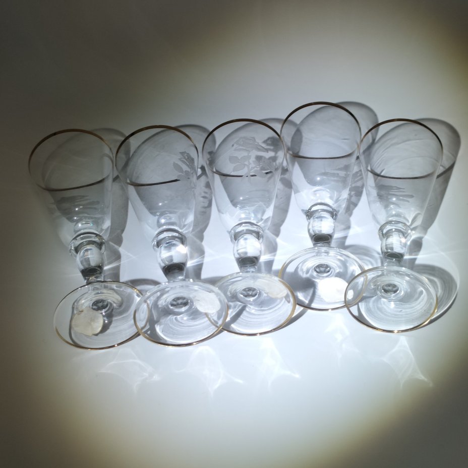 Рюмки (фужеры) "Роза", стекло, матирование, золочение, Bohemia Crystal (Bohemia Glass), Чехословакия, 1970-1990 гг., Bohemia Crystal (Bohemia Glass)