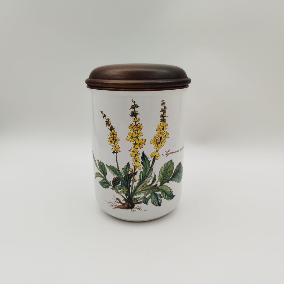 Банка "Agrimonia eupatoria" ("Репешок обыкновенный") для сыпучих продуктов (для чая, специй), серия "Botanica", фарфор, деколь, дерево (крышка), Villeroy & Boch, Villeroy & Boch