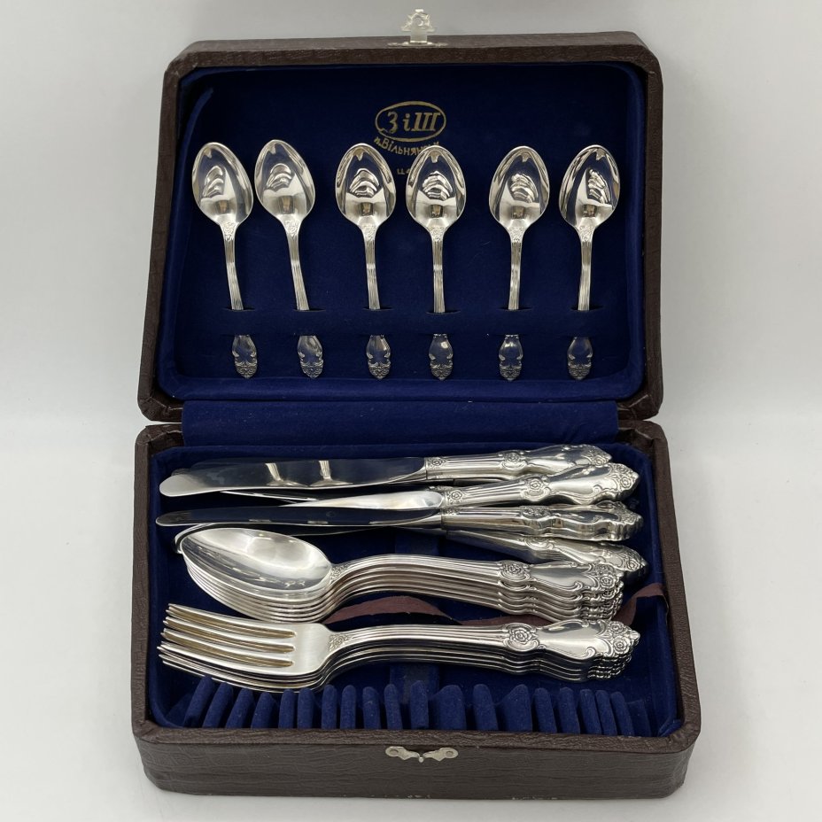 Набор столовых приборов "Серебряная роза" на 6 персон (24 предмета), коробка в подборе