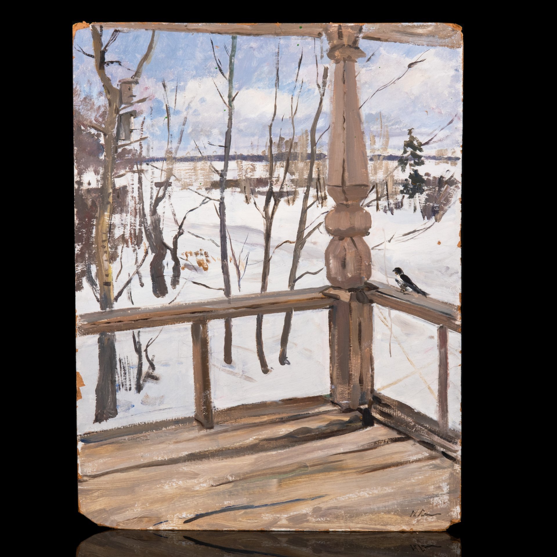 Картина "Веранда зимой", художник Репин Николай Никитович (1932-2023 гг.), картон, масло, СССР, 1978 г.