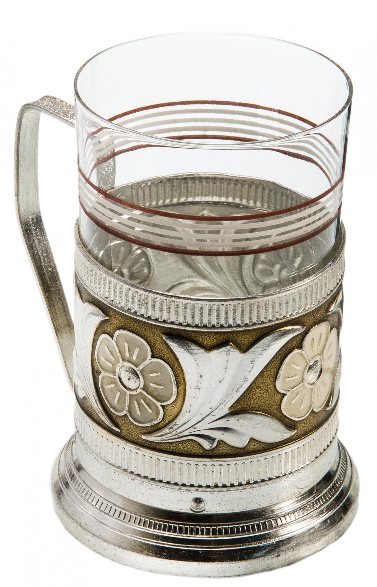 Подстаканник "Цветок" со стеклянным стаканом, СССР