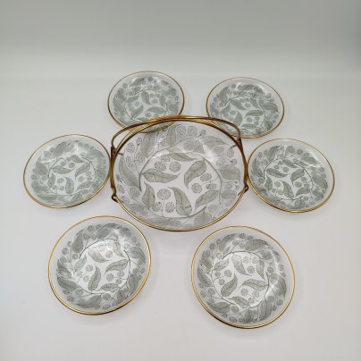 Набор сервировочный с растительным декором, стекло, металл, золочение, Ленинградское объединение электронного приборостроения «Светлана», СССР, 1980-1990 гг.